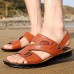 New Men Outdoor Sandals Shoes Leather Soft Comfortable Summer Beach Shoes Flat Slipper Shoes