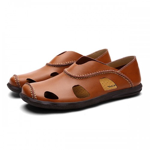 Men Summer Breathable Casual Outdoor Beach Soft Leather Fashion Comfortable Sandals Shoes