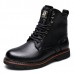 Men Leather Boots Lace Up High Top Fashion Casual Outdoor Flat Shoes