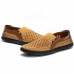 Men Breathable Woven Style Slip On Causual Leather Flats