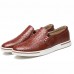 Men Genuine Leather Pattern Slip On Elastic Band Sneakers