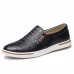 Men Genuine Leather Pattern Slip On Elastic Band Sneakers