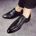 Men Brogue Style Genuine Leather Pointed Toe Business Formal Shoes