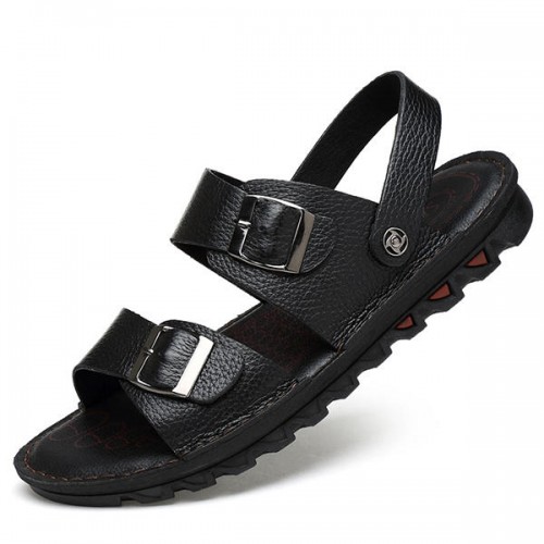 Men Comfy Breathable Genuine Leather Beach Sandals Two Way Wear Shoes