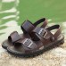 Men Comfy Breathable Genuine Leather Beach Sandals Two Way Wear Shoes