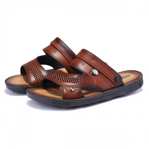 Men Comfy Two Way Wear Leather Sandals Beach Slippers Sandals