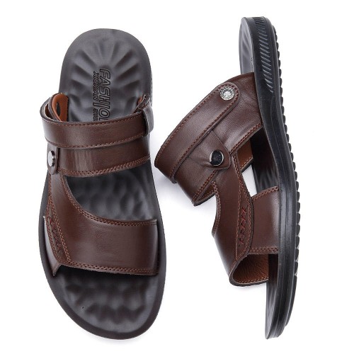 Men Comfy Sole Genuine Leather Sandals Two Way Wear Shoes Beach Shoes