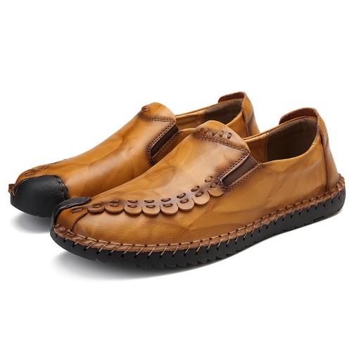 Big Size Men Hand Stitching Leather Flats