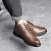 Men Microfiber Brogue Carved Casual Business Ankle Boots