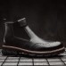 Men Retro Soft Classic Brogue Leather Chelsea Ankle Boots