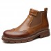 Men Retro Soft Classic Brogue Leather Chelsea Ankle Boots