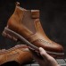 Men Retro Soft Classic Brogue Leather Chelsea Ankle Boots