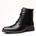 Men Brogue Classic Cowboy Lace Up Mid-calf Boots