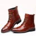 Men Brogue Classic Cowboy Lace Up Mid-calf Boots