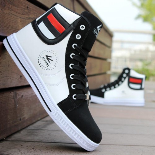 Men Round Toe High Top Sneakers Casual Leisure Lace Up Skateboard Shoes