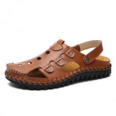 Men Soft Leather Buckle Sandals Breathable Outdoor Beach Sandals