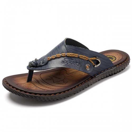 Summer Men Leather Sandals Flip Flops Soft Sole Slippers Beach Shoes