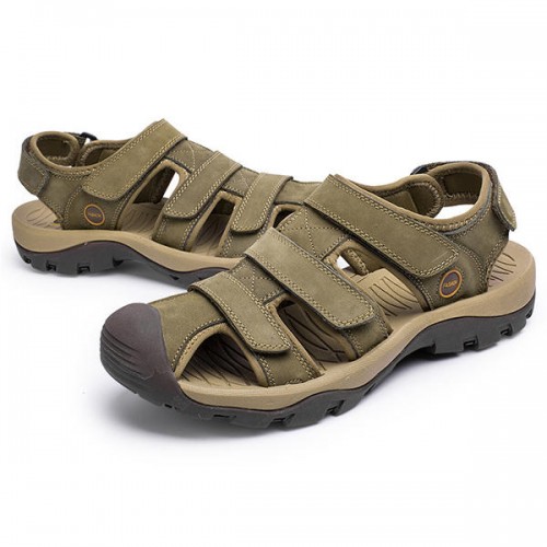 US Size 6.5-11 Men Genuine Leather Outdoor Flat Beach Sandals