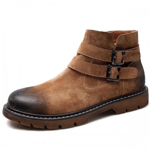 Men Casual Comfy Buckle Side Zipper Genuine Leather Ankle Boots