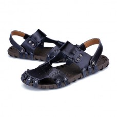 Comfy Men Casual Buckle Stitching Hollow Outs Leather Sandals Shoes