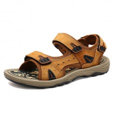 Men Comfy Outdoor Hook Loop Leather Sandals Beach Shoes