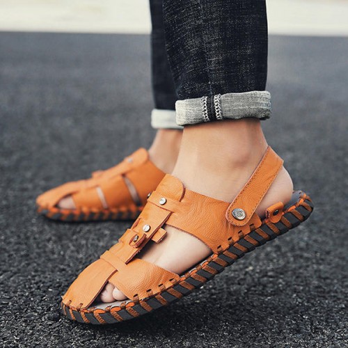 Men Summer Comfy Genuine Leather Two Way Wear Sandals Beach Shoes Slippers