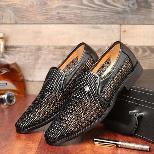 Men Breathable Hollow Outs Slip On Leather Business Formal Shoes