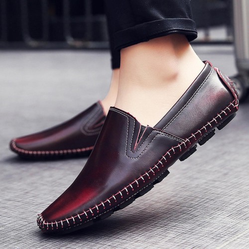 Men Casual Comfy Genuine Leather Slip On Flat Loafers Loafers