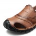 Men Anti Collision Toe Genuine Leather Comfy Sandals Slip On Two Way Wear Shoes