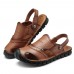 Men Anti Collision Toe Genuine Leather Comfy Sandals Slip On Two Way Wear Shoes