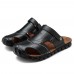 Men Anti Collision Toe Genuine Leather Comfy Sandals Slip On Two Way Wear Shoes