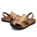 Men Anti Collision Toe Genuine Leather Comfy Sandals Slip On Two Way Wear Shoes