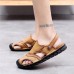 Men Anti Collision Toe Genuine Leather Comfy Sandals Slip On Two Way Wear Shoes