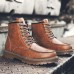 Men Fashion Autumn Lace up Leather Mid-calf Boots