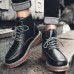 Men Fashion Autumn Lace up Leather Mid-calf Boots