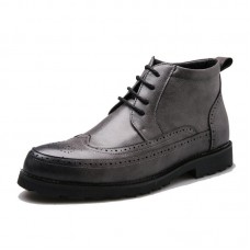 Men Microfiber Brogue Carved Casual Business Ankle Boots