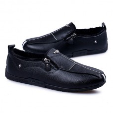 Breathable Men Slip-on Size Zipper Leather Flats